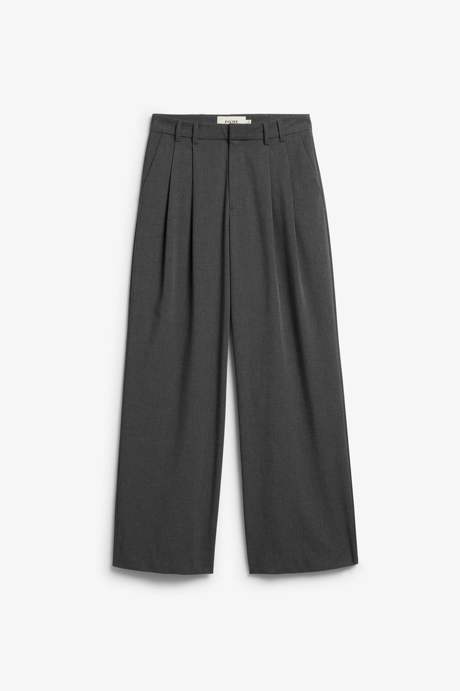 Elvine Dilay Mid Grey Melange Damen Bundfaltenhose Wide Leg grau